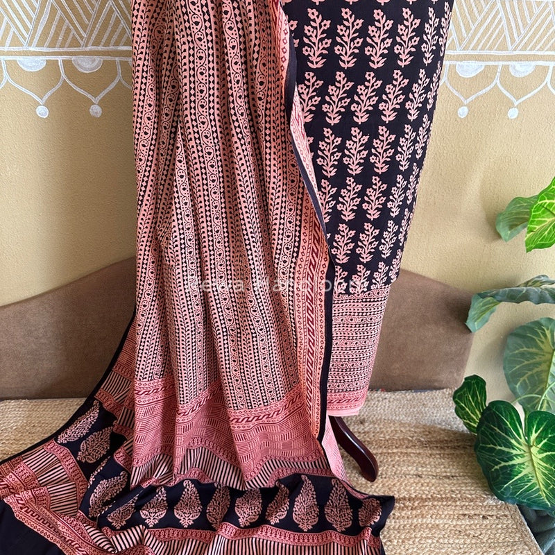 Black-Peach Bagh Print Cotton Suit BCSP0118