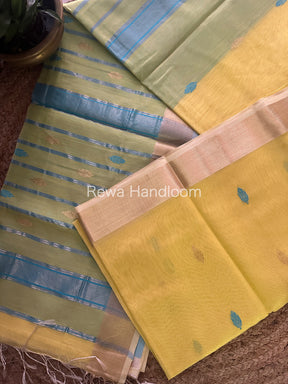 Lemon Yellow Zari Butti ~ Maheshwari Saree-PTB077