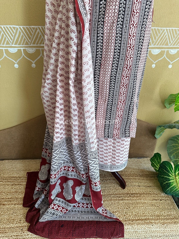 White Bagh Print Cotton Suit BCSP091