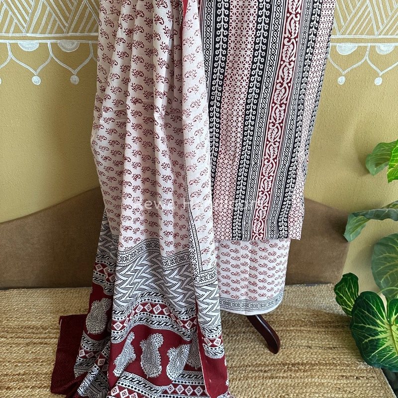 White Bagh Print Cotton Suit BCSP091