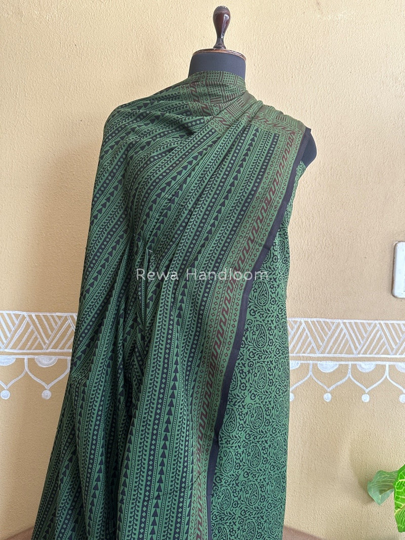 Green-Black Bagh Print Cotton Suit BCSP0115