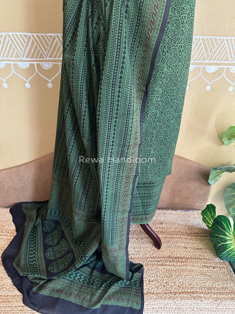Green-Black Bagh Print Cotton Suit BCSP0115