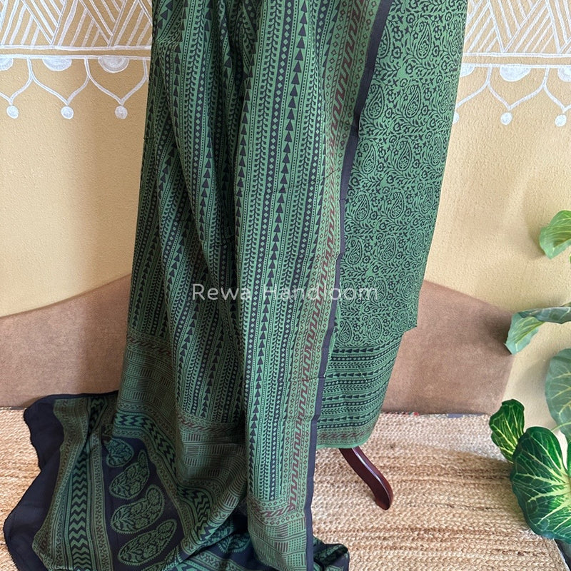 Green-Black Bagh Print Cotton Suit BCSP0115