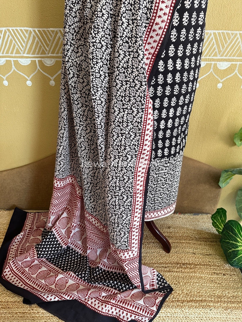 Black-White Bagh Print Cotton Suit BCSP0134