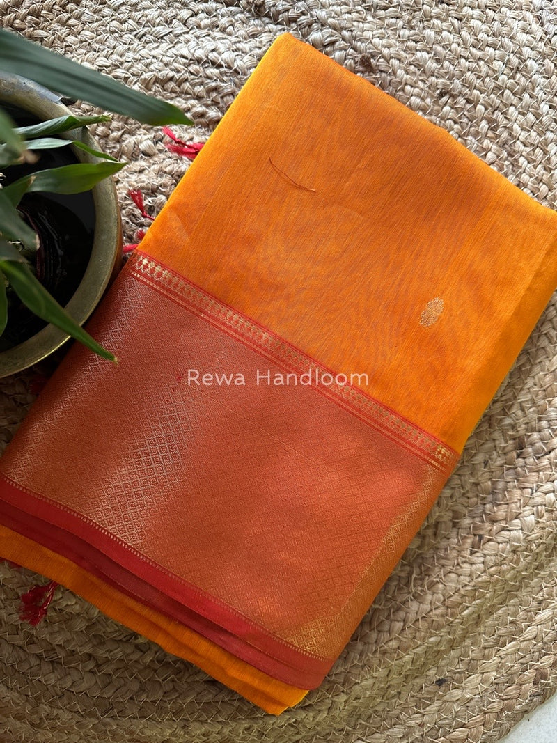 Maheshwari Orange Zari Skirt Butti Saree ZSB065