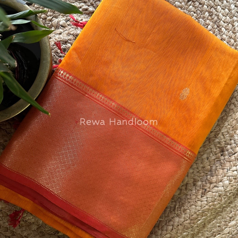 Maheshwari Orange Zari Skirt Butti Saree ZSB065