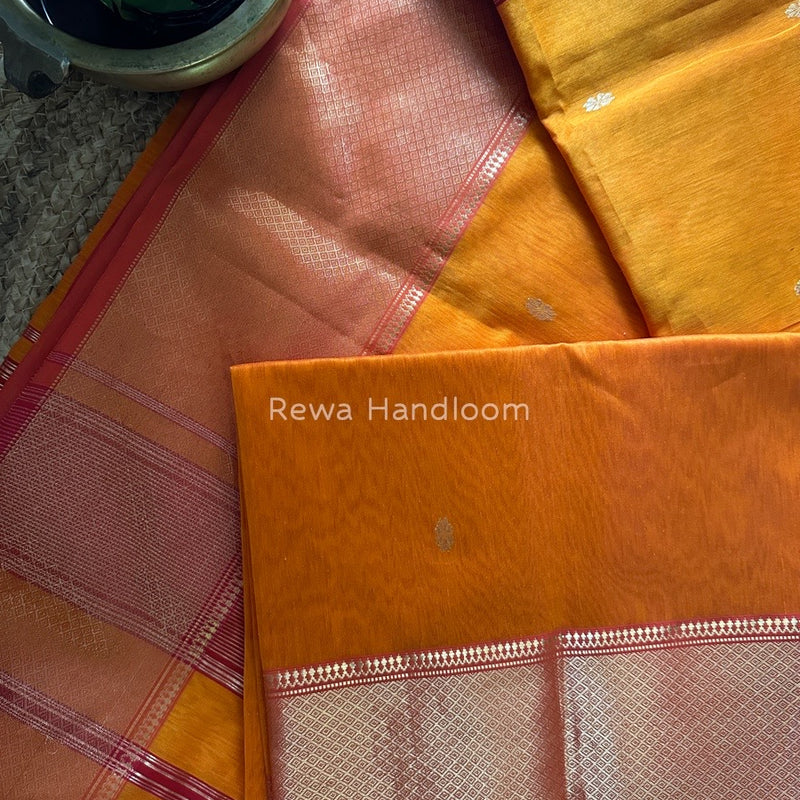 Maheshwari Orange Zari Skirt Butti Saree ZSB065
