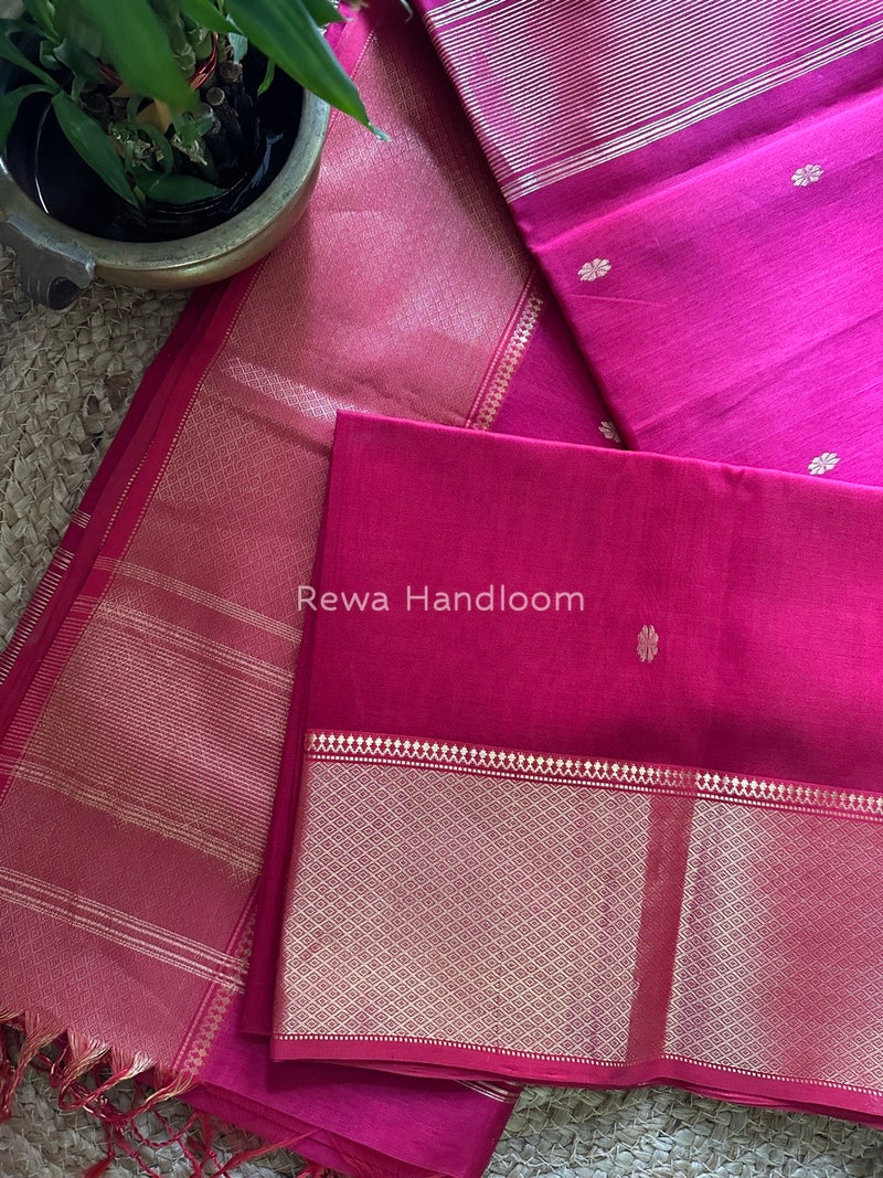 Maheshwari Rani Pink Zari Skirt Butti Saree ZSB062