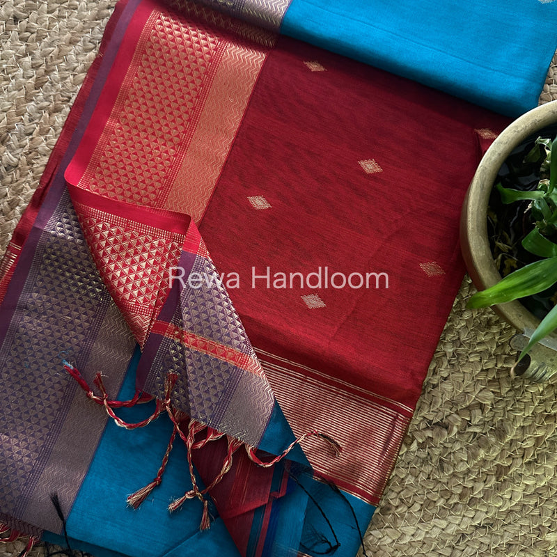 Rama Green Zari Butti ~ Maheshwari Saree-PTB086