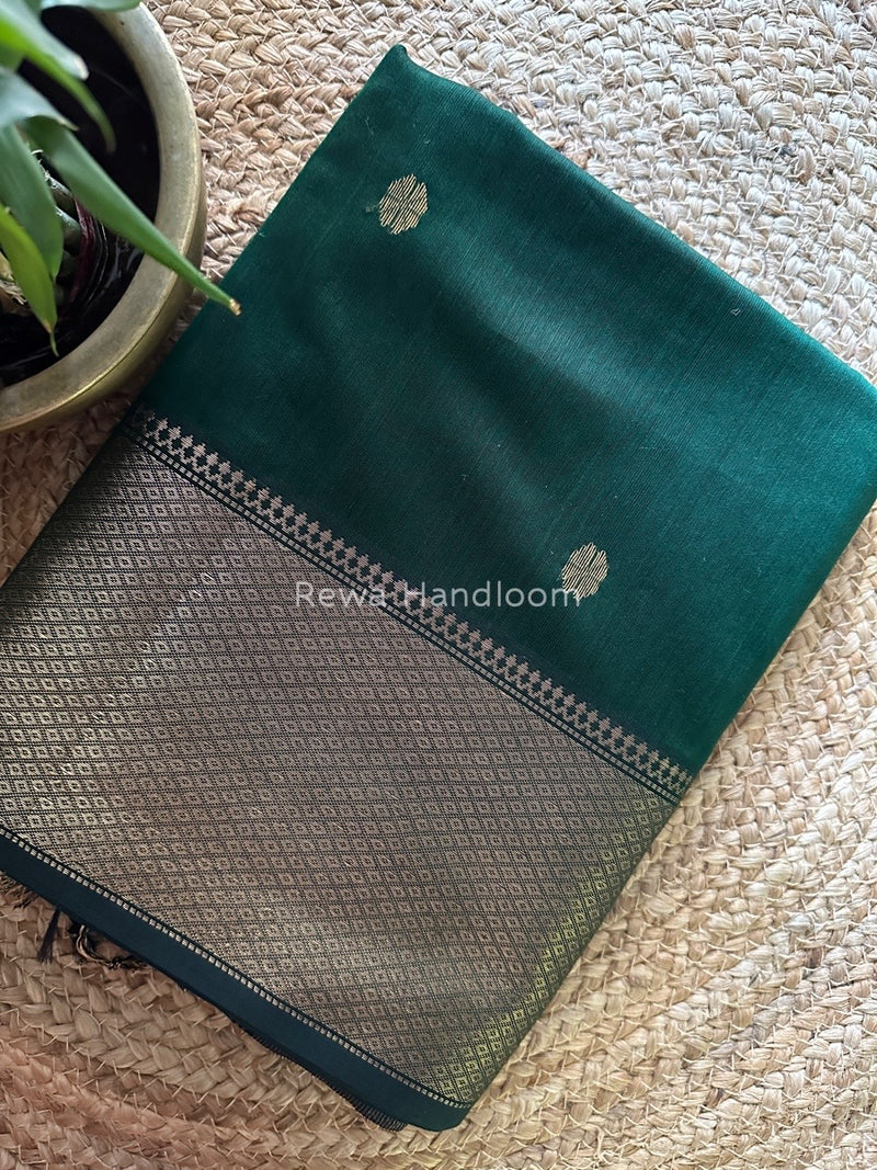 Maheshwari Bottle Green Zari Skirt Butti Saree ZSB060