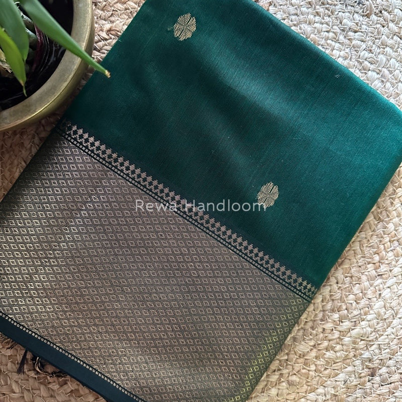 Maheshwari Bottle Green Zari Skirt Butti Saree ZSB060
