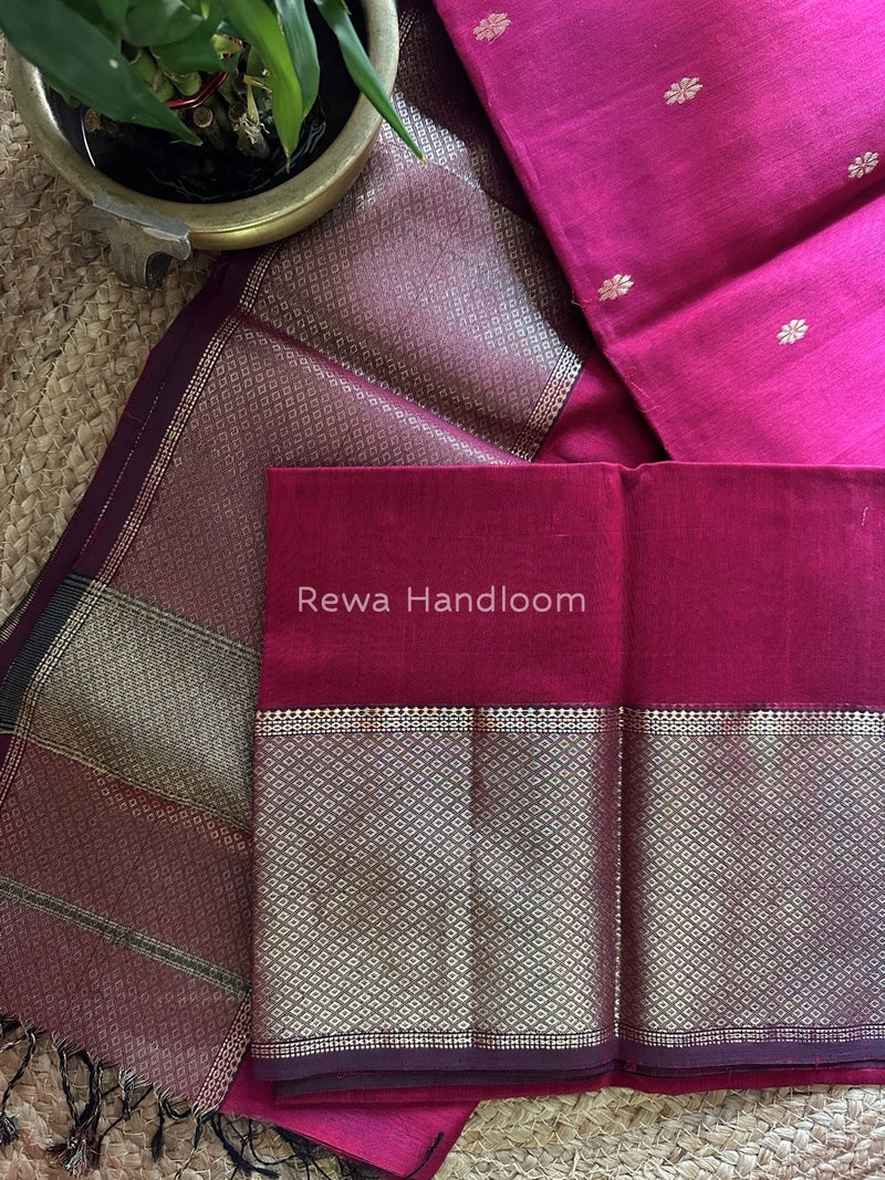 Maheshwari Rani Pink Zari Skirt Butti Saree ZSB059