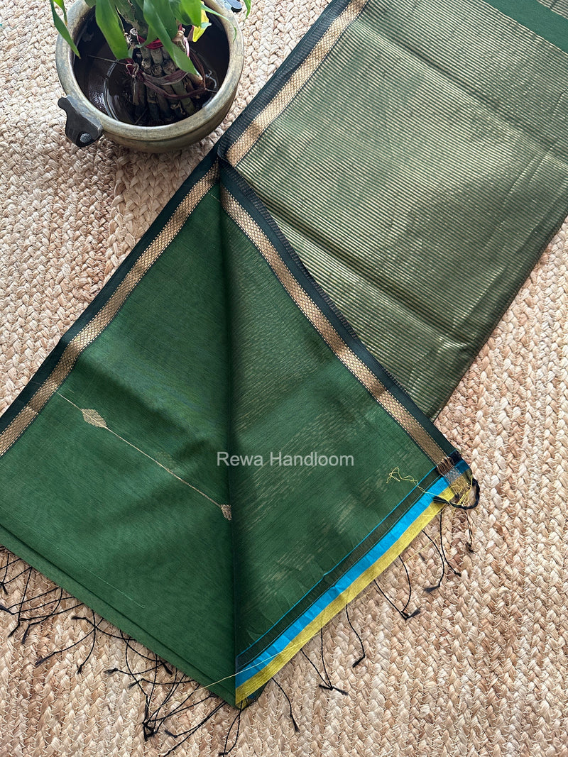 Mehendi Green Lining Butti Shaded Maheshwari Saree SBS0148