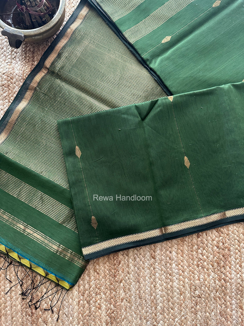 Mehendi Green Lining Butti Shaded Maheshwari Saree SBS0148