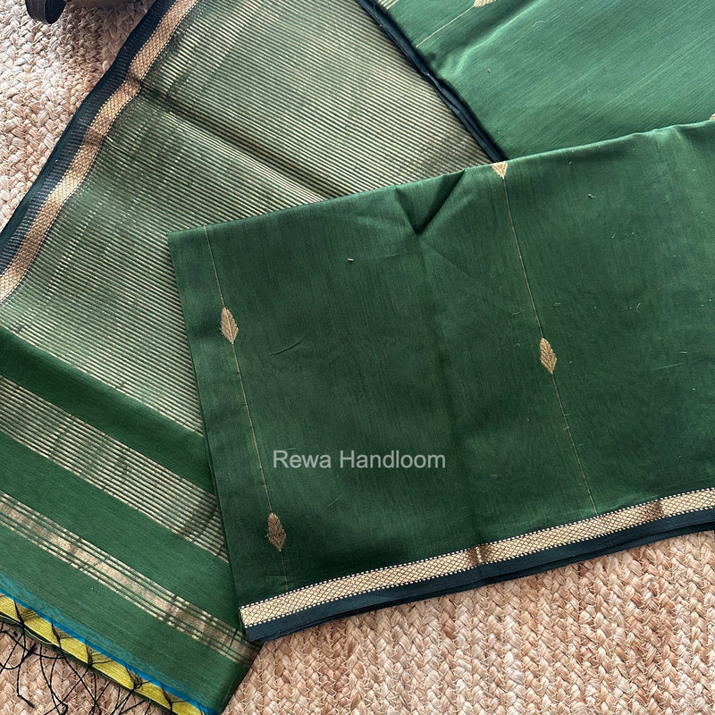 Mehendi Green Lining Butti Shaded Maheshwari Saree SBS0148