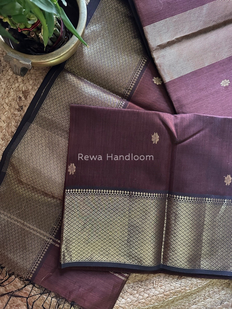 Maheshwari Brown Zari Skirt Butti Saree ZSB058