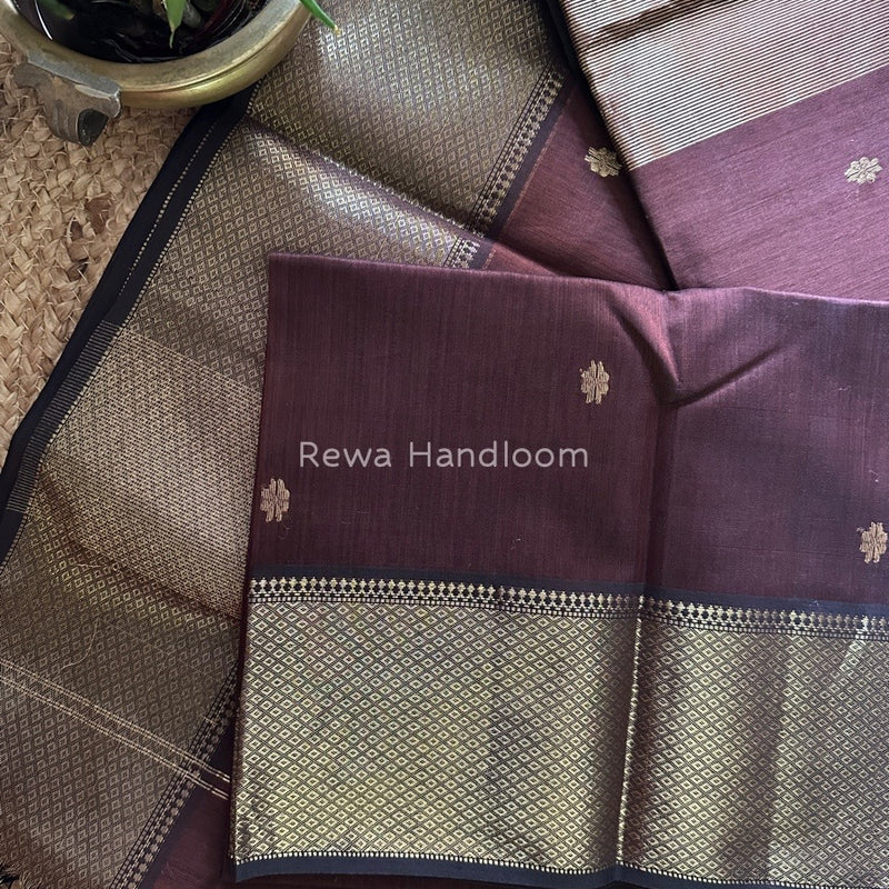 Maheshwari Brown Zari Skirt Butti Saree ZSB058