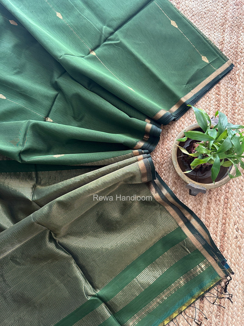 Mehendi Green Lining Butti Shaded Maheshwari Saree SBS0148