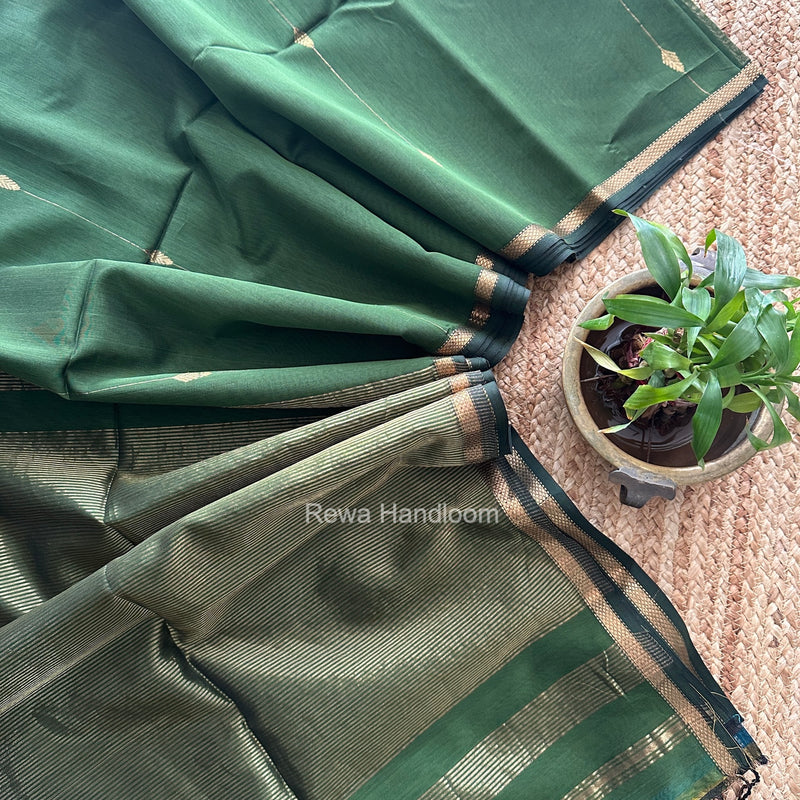 Mehendi Green Lining Butti Shaded Maheshwari Saree SBS0148