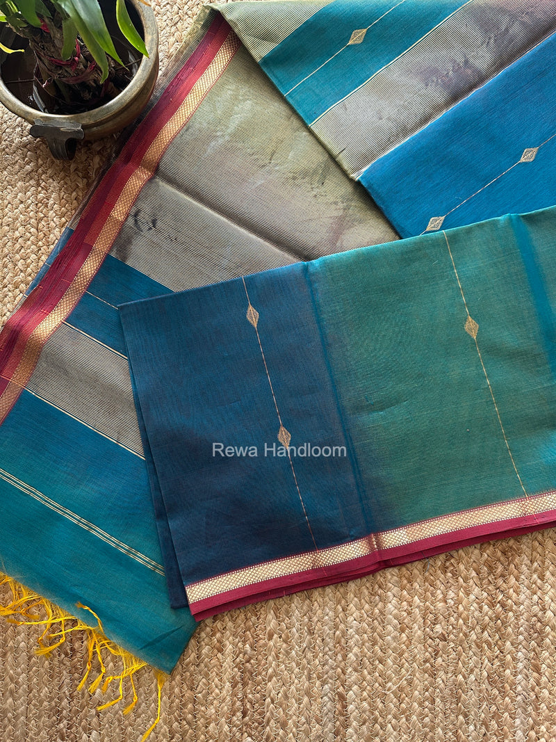 Rama Green Lining Butti Shaded Maheshwari Saree SBS0150