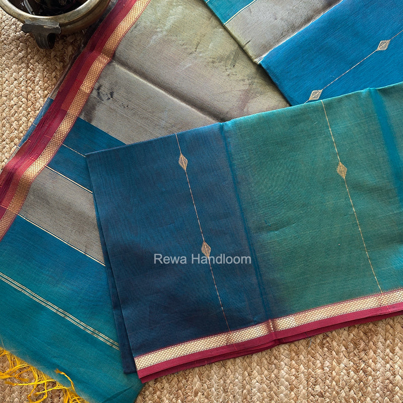Rama Green Lining Butti Shaded Maheshwari Saree SBS0150