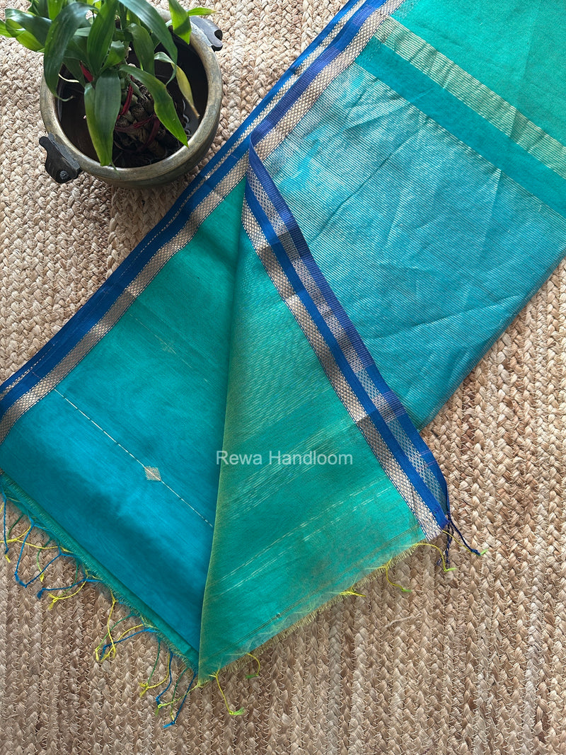 Sea Green Lining Butti Shaded Maheshwari Saree SBS0152