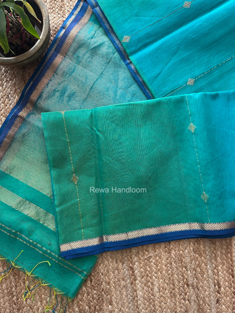 Sea Green Lining Butti Shaded Maheshwari Saree SBS0152