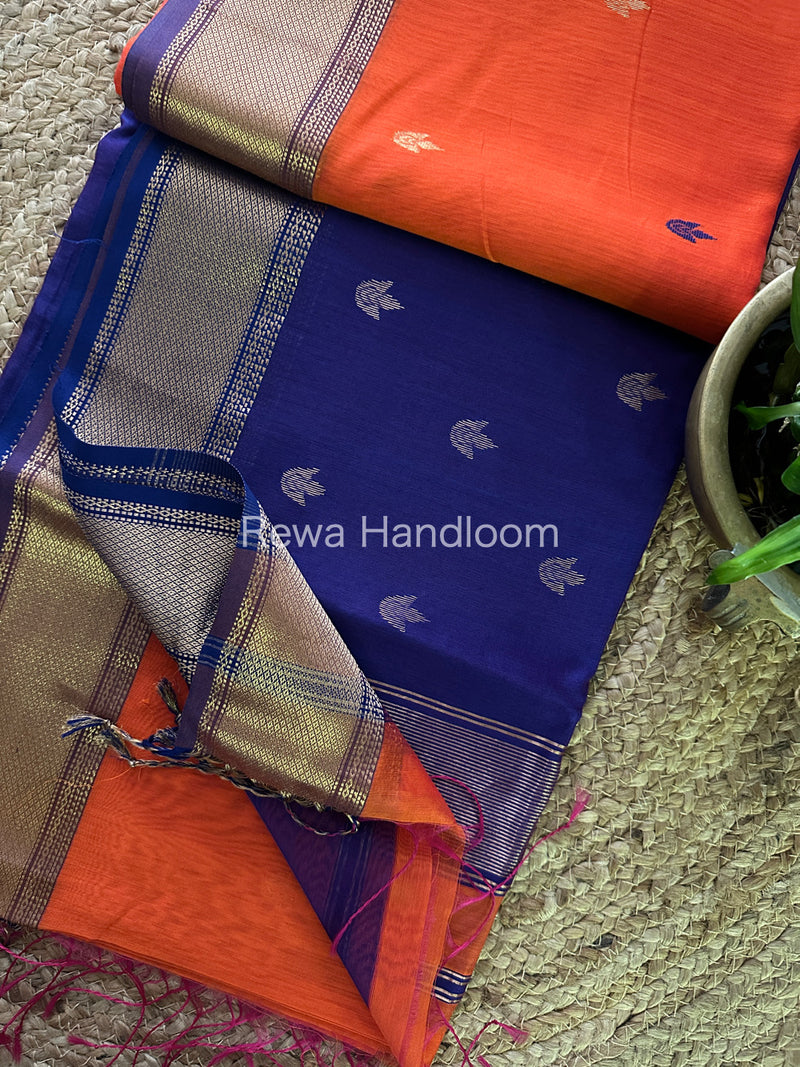 Orange Zari Butti ~ Maheshwari Saree-PTB092