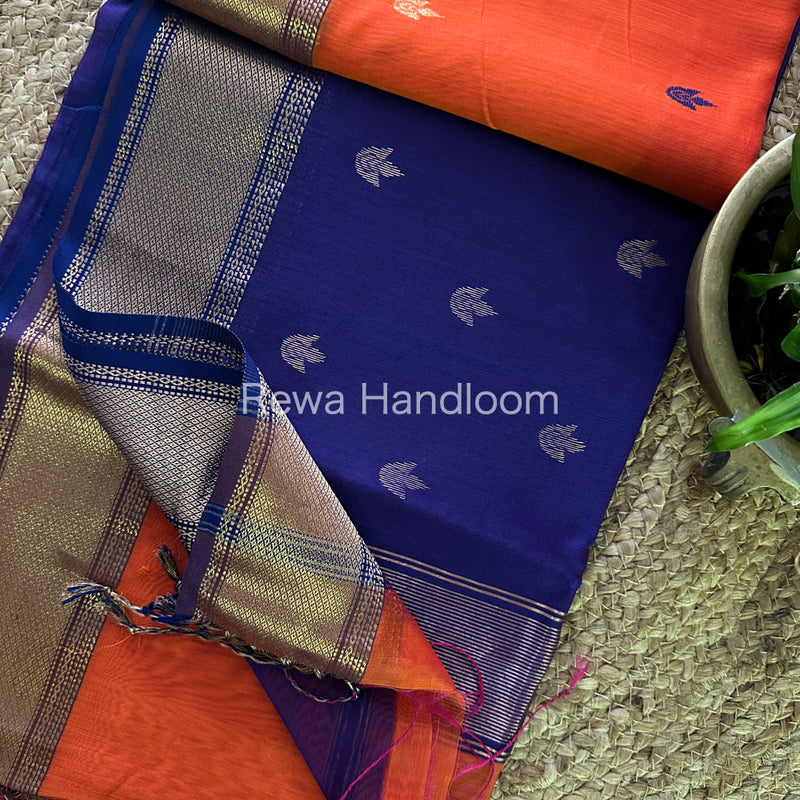 Orange Zari Butti ~ Maheshwari Saree-PTB092