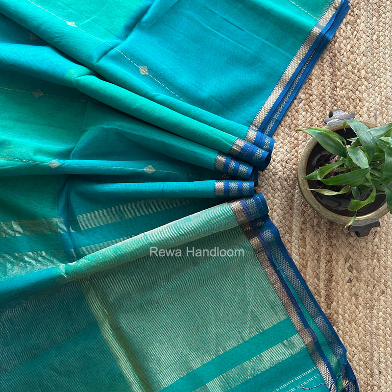 Sea Green Lining Butti Shaded Maheshwari Saree SBS0152