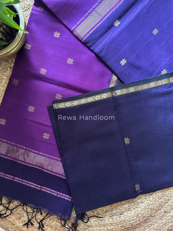 Violet-Magenta Zari Butti Maheshwari Saree SBS0023