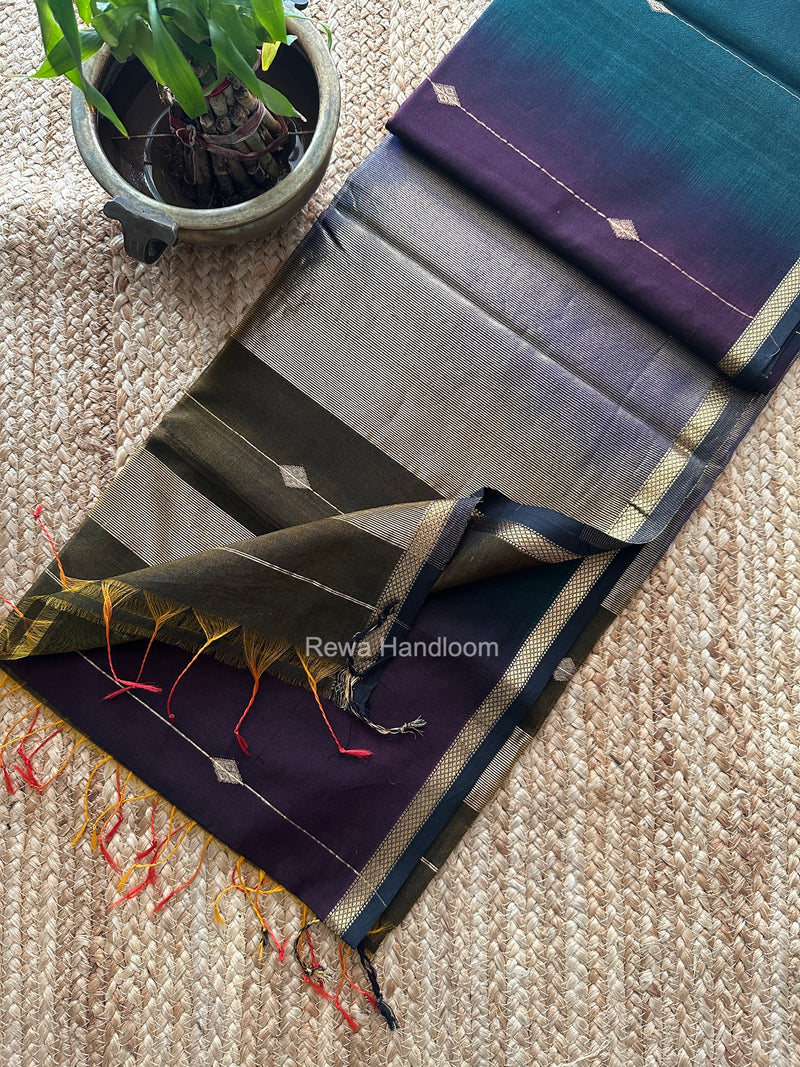 Wine Lining Butti Shaded Maheshwari Saree SBS0140