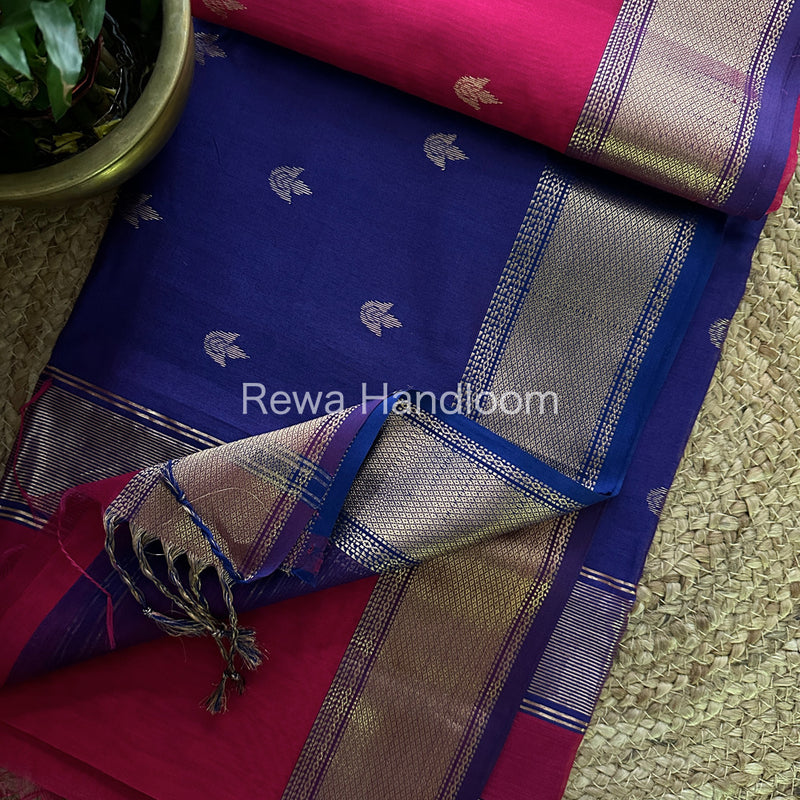 Rani Pink Zari Butti ~ Maheshwari Saree-PTB094