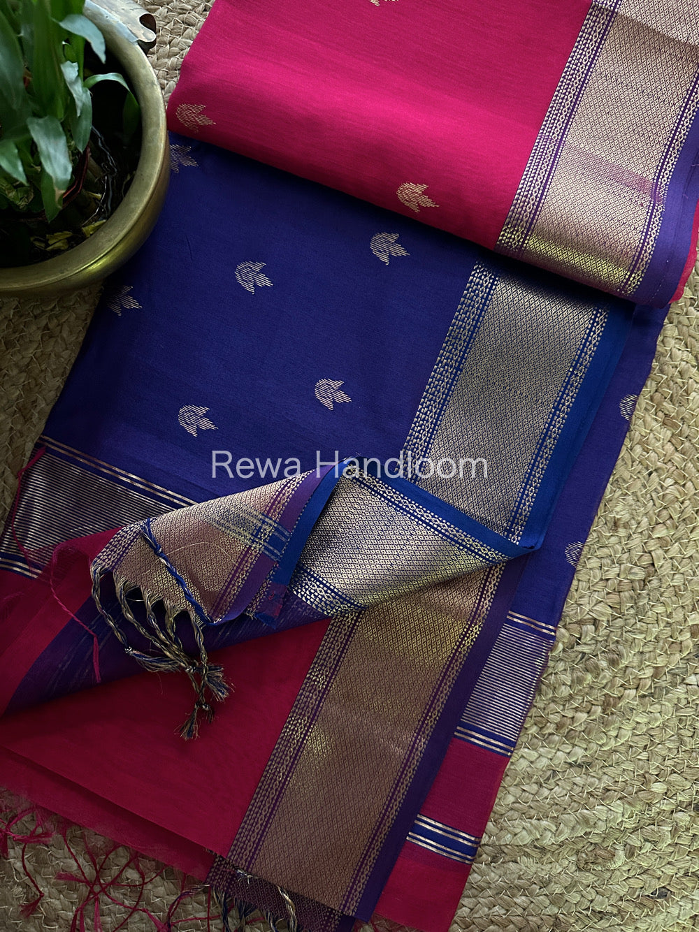 Rani Pink Zari Butti ~ Maheshwari Saree-PTB094