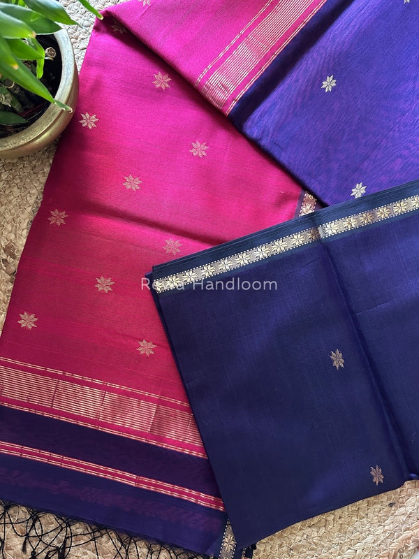 Violet-Rani Pink Zari Butti Maheshwari Saree SBS0025