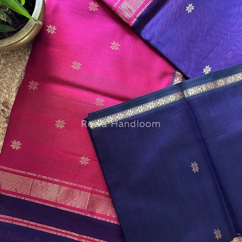 Violet-Rani Pink Zari Butti Maheshwari Saree SBS0025