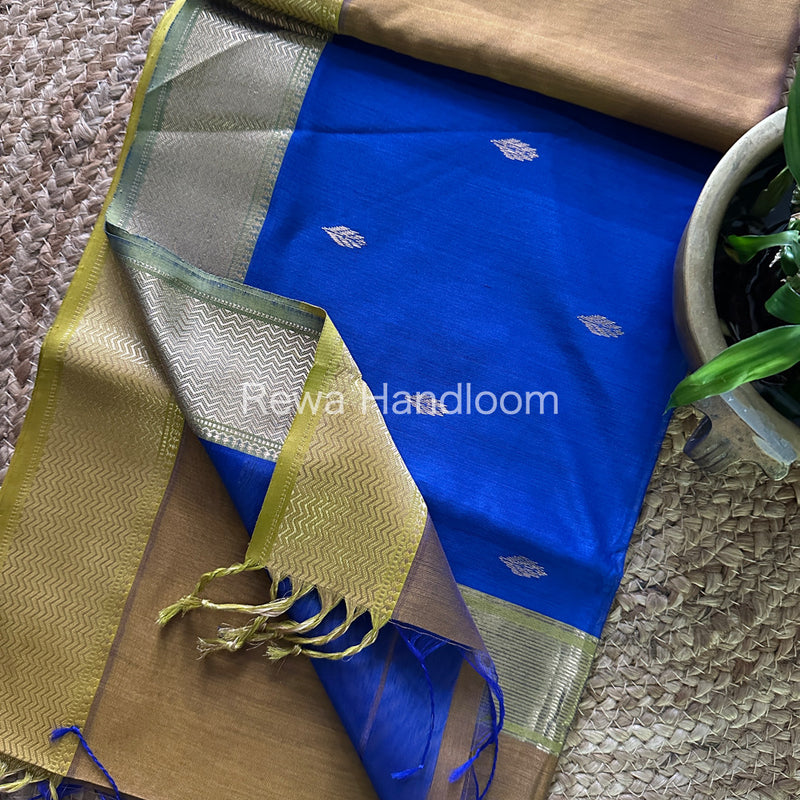 Mustard Yellow Zari Butti ~ Maheshwari Saree-PTB084