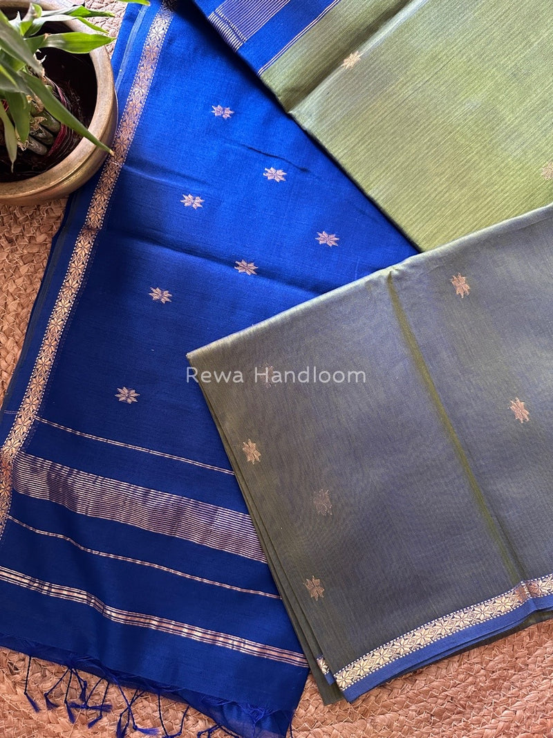 Green-Blue Zari Butti Maheshwari Saree SBS0024