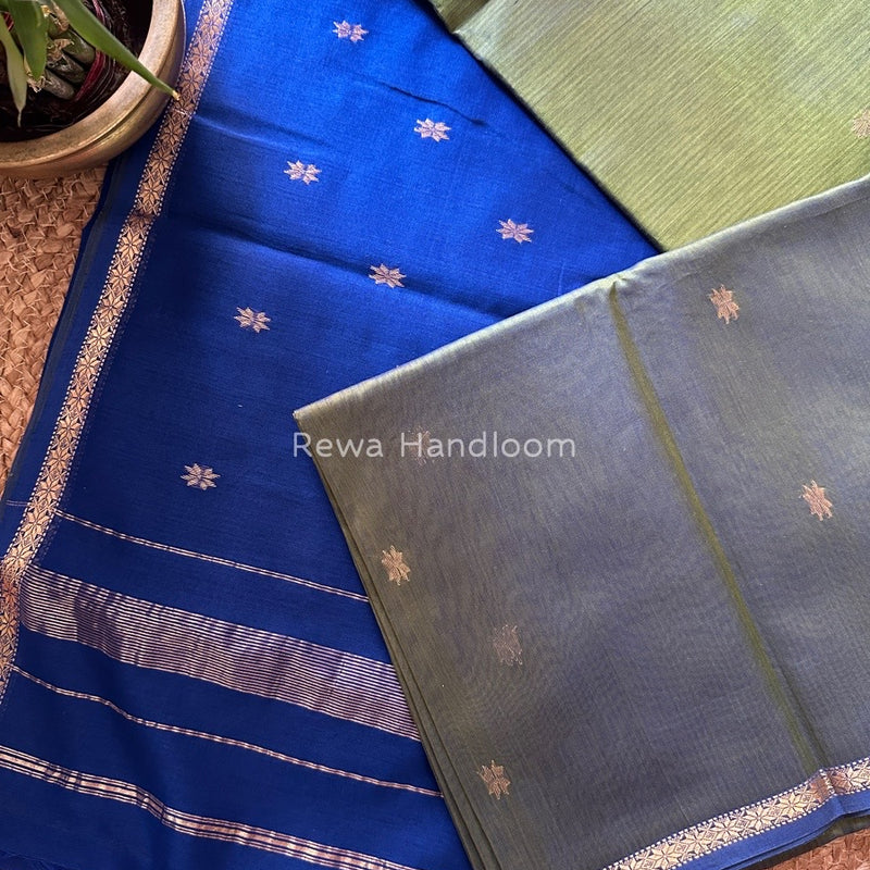 Green-Blue Zari Butti Maheshwari Saree SBS0024