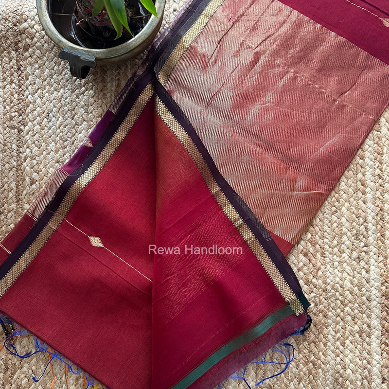 Maroon Lining Butti Shaded Maheshwari Saree SBS0149