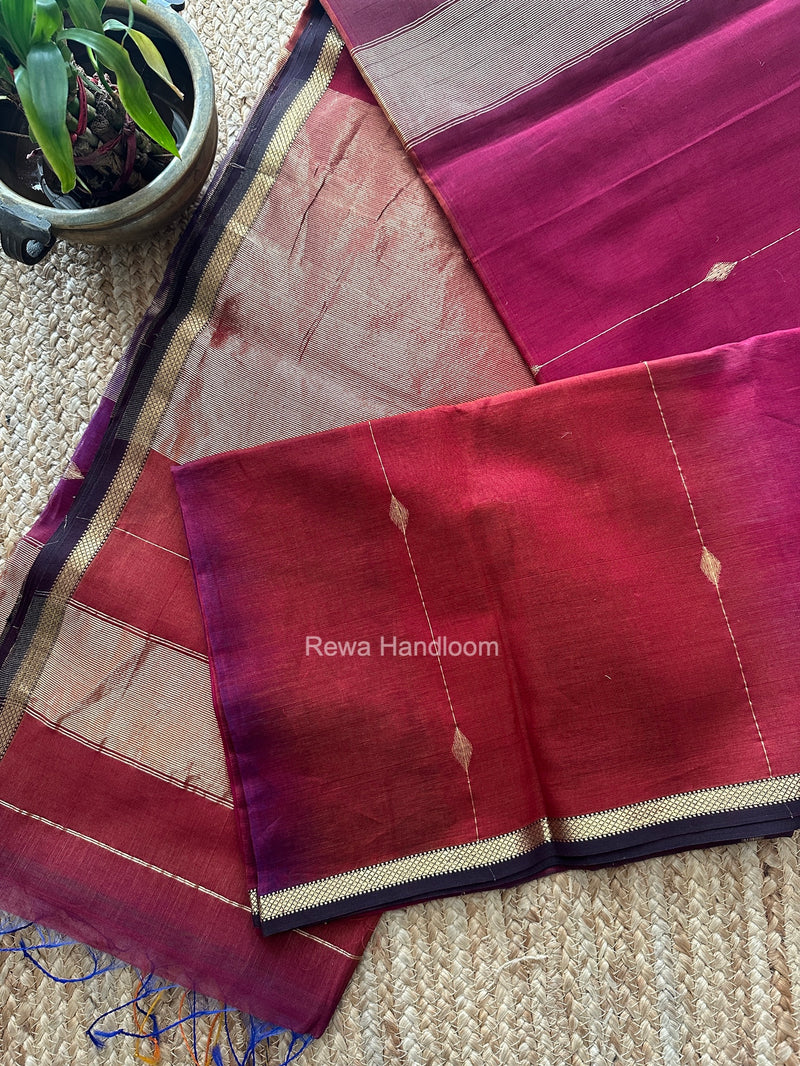 Maroon Lining Butti Shaded Maheshwari Saree SBS0149