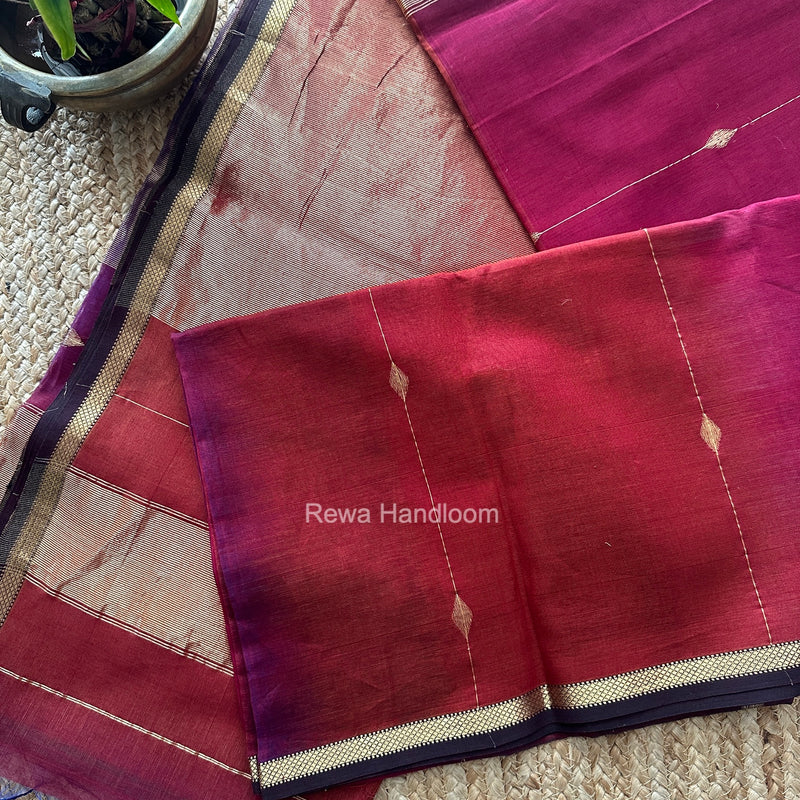 Maroon Lining Butti Shaded Maheshwari Saree SBS0149