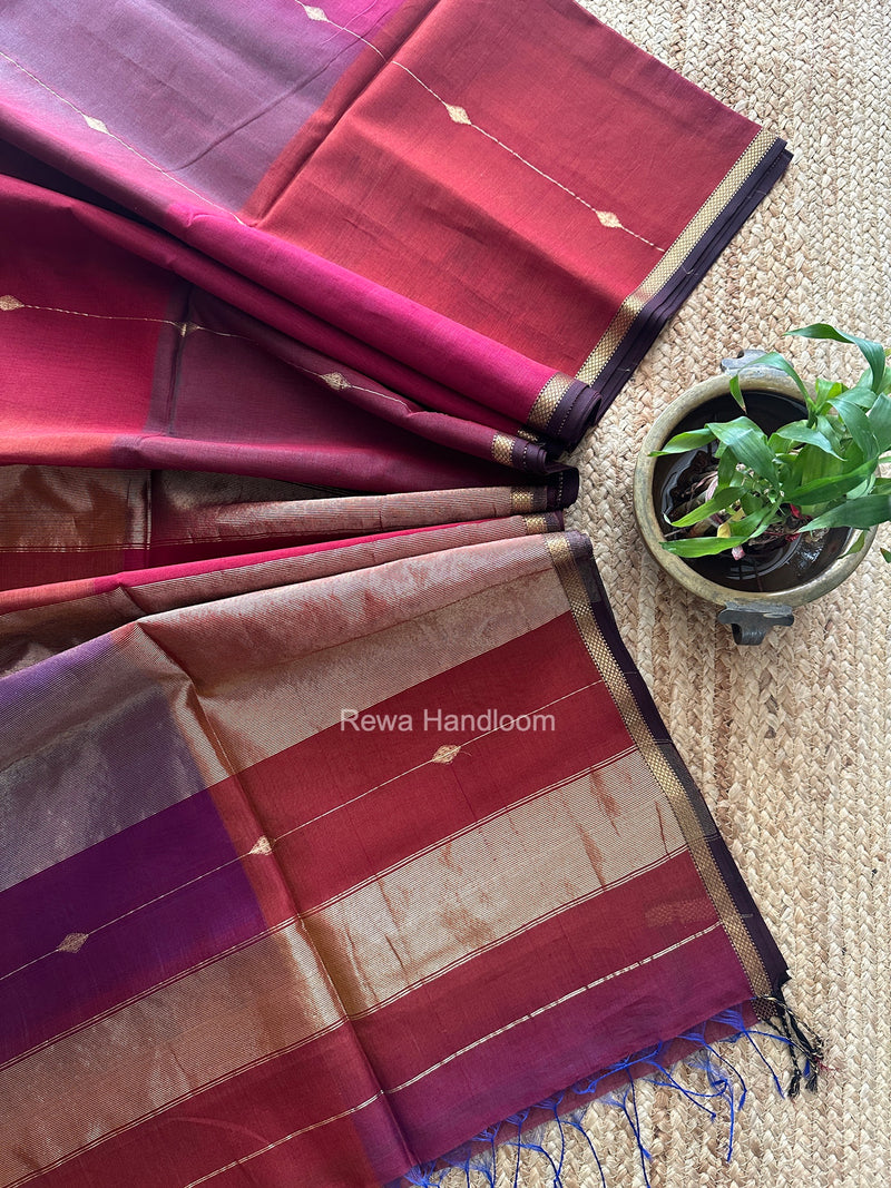 Maroon Lining Butti Shaded Maheshwari Saree SBS0149