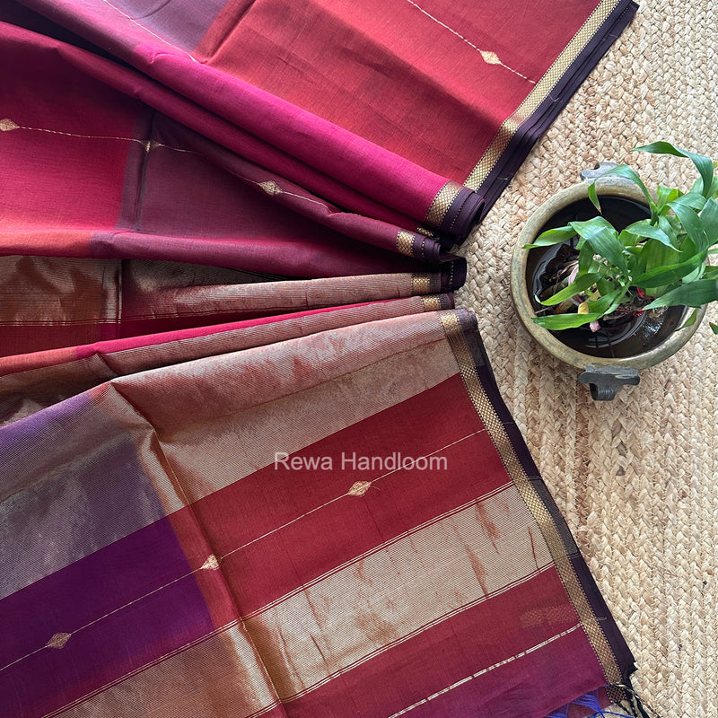 Maroon Lining Butti Shaded Maheshwari Saree SBS0149