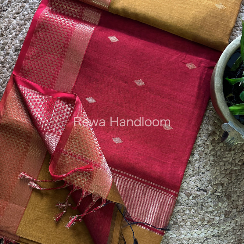 Mustard Yellow Zari Butti ~ Maheshwari Saree-PTB093
