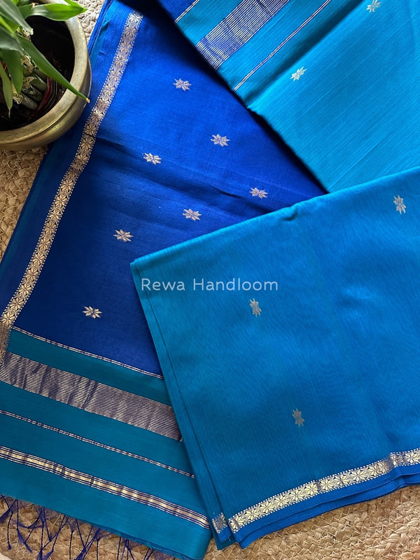 Morpankhi-Blue Zari Butti Maheshwari Saree SBS0026