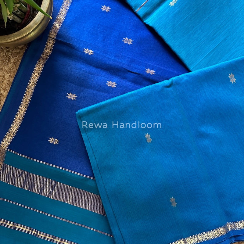 Morpankhi-Blue Zari Butti Maheshwari Saree SBS0026