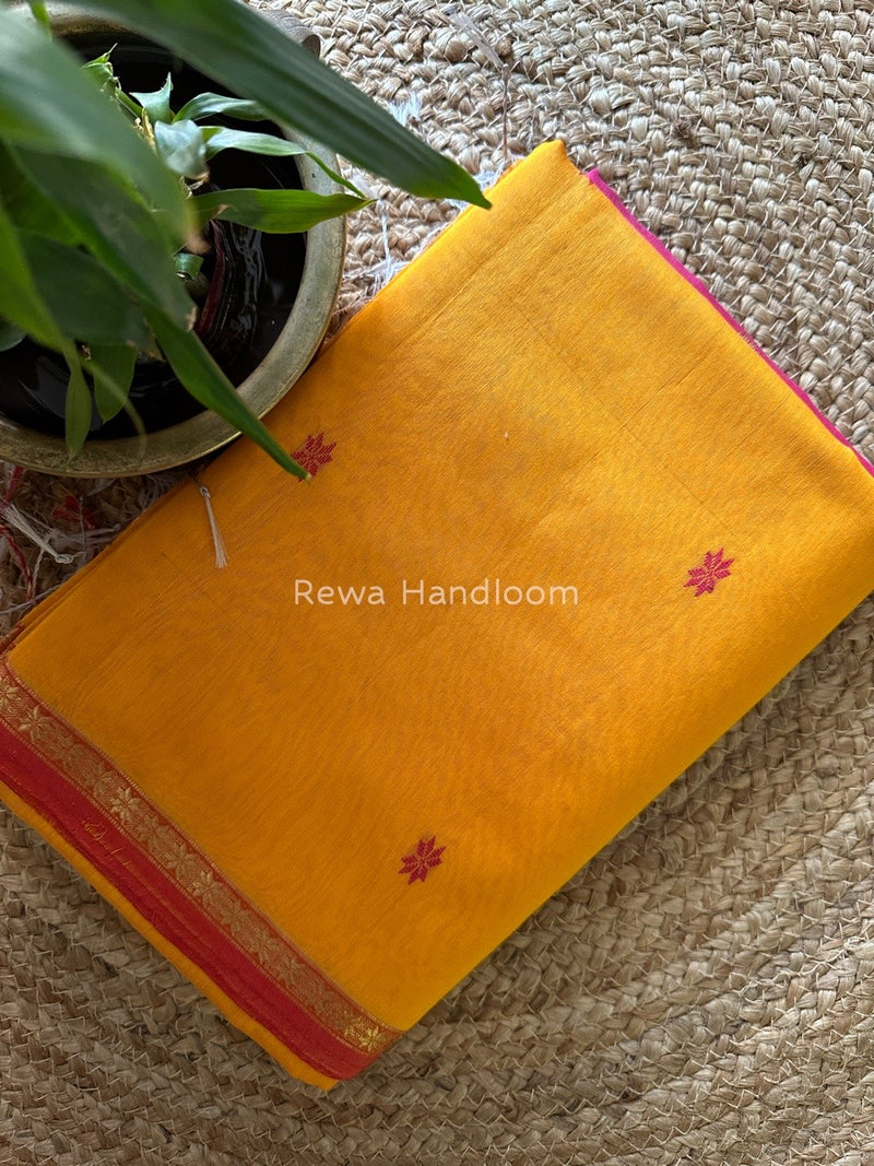 Golden Yellow-Rani Pink Zari Butti Maheshwari Saree SBS0027