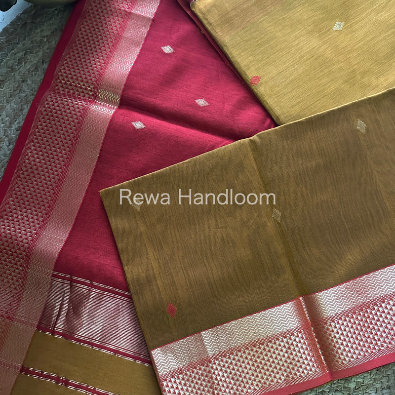Mustard Yellow Zari Butti ~ Maheshwari Saree-PTB093