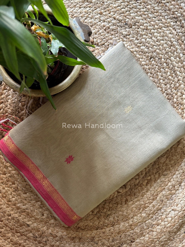 Beige-Rani Pink Zari Butti Maheshwari Saree SBS0028